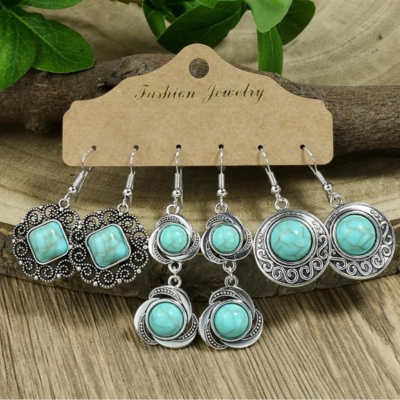 12 Pairs Turquoise Gemstone Boho Drop Earrings - Picture 5 of 7
